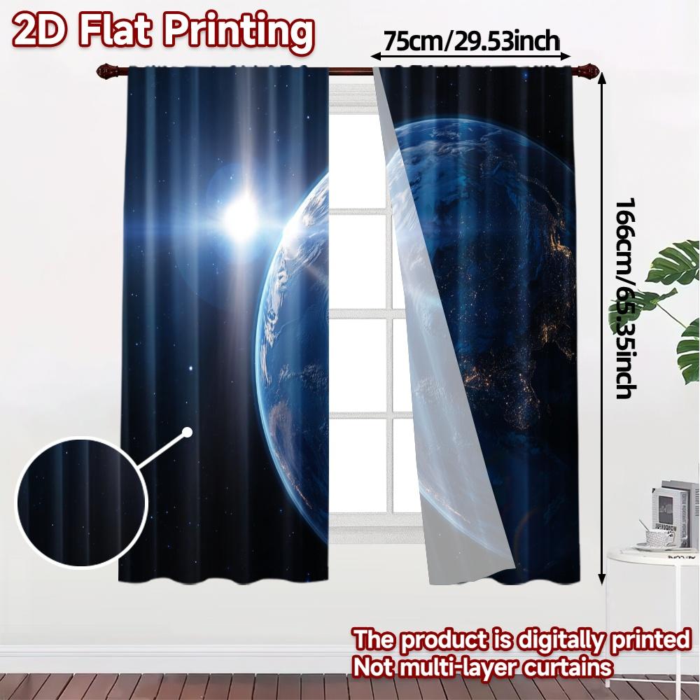 2pcs   2D FLAT PRINTING Curtains (Without Rod) Earthrise Popular Popular Curtain 100% Polyester Curtains Decorations Inside