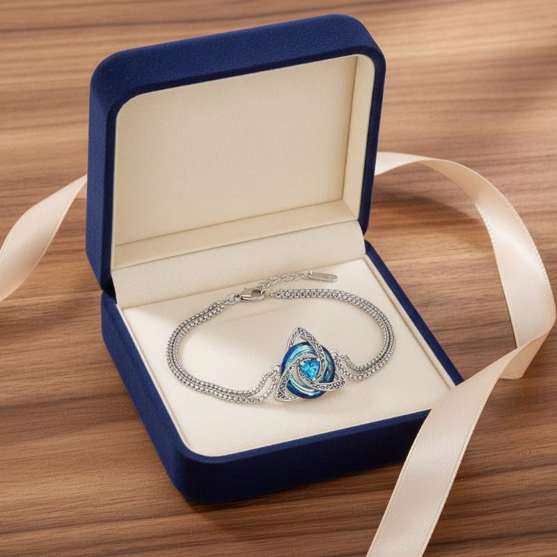 Colorful Crystal Knot Bracelet Heart Zircon Trinity Knot Double Chain Bracelets Irish Jewelry For Women