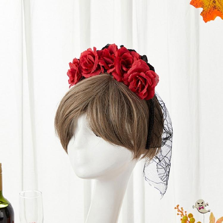 Delicate Rose HairBand Black Headdress Mysterious Rose Hairband with Black Headdress for Halloween Parties Costume