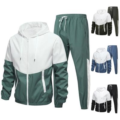 Men's Casual Color-blocked Lightweight Sportswear Set, Men's Zippered Hooded Sportswear Jacket And Pants Set