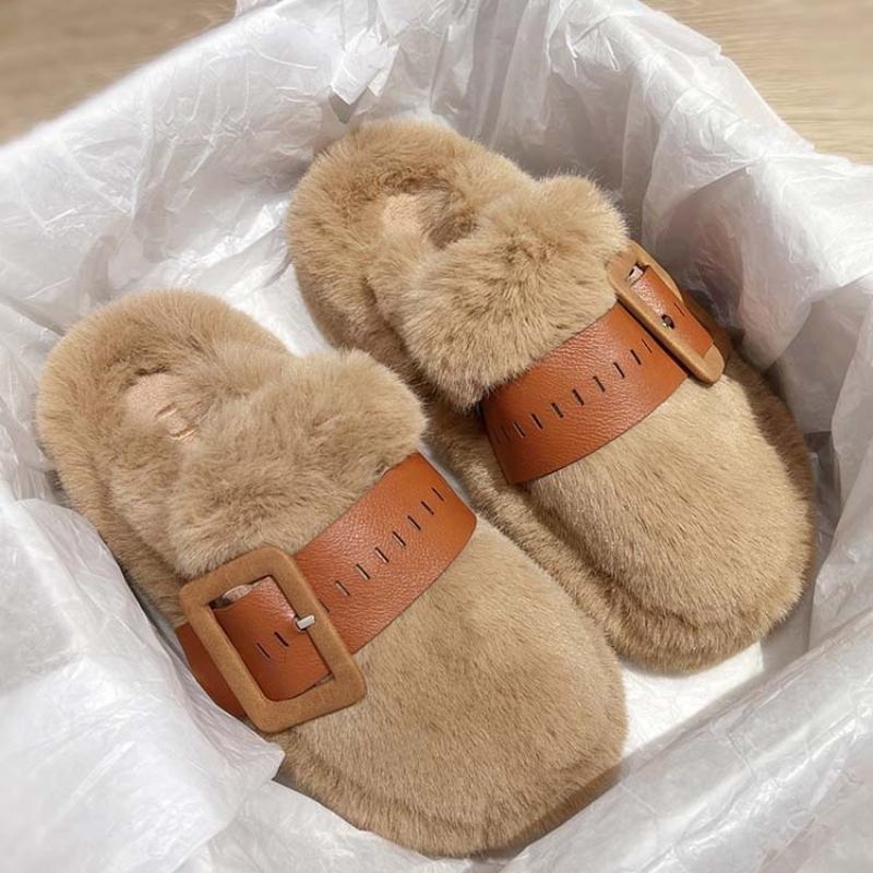 Mote Mote Allsidige Damesko Vinter Nye Tykksålede Hårete Tøfler Enkle Damesko i Bomull Sklisikre Damesko Flate Tøfler