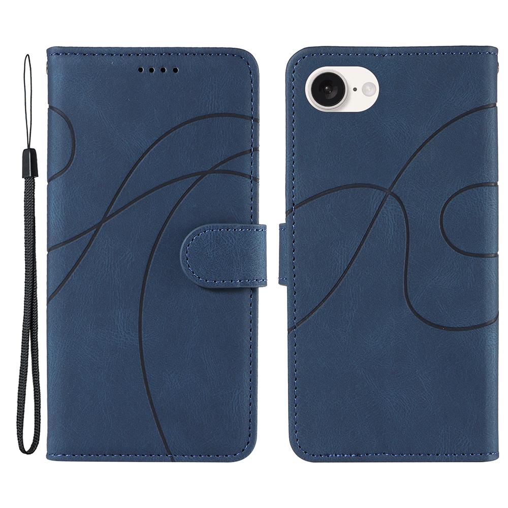 For iPhone 16e Case Curved Line Imprinted PU Leather Wallet Phone Cover