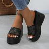 Women's Outdoor Wedge Slide Slippers, Summer New Chunky Sole Sequin Trendy Fashion Casual One‑Strap Sandals
