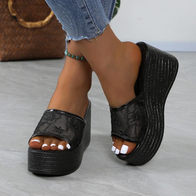 Women's Outdoor Wedge Slide Slippers, Summer New Chunky Sole Sequin Trendy Fashion Casual One‑Strap Sandals