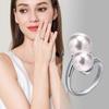 Chic Gold Color Simulated Pearl Ring, Dainty Opening Adjustable Size Stainless Steel Finger Band Rings