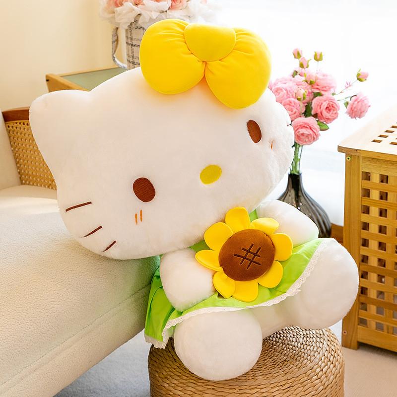 Adorable Cartoon Sunflower Kt Cat Plush Toy Soft Cuddly Pillow Gift For Birthdays