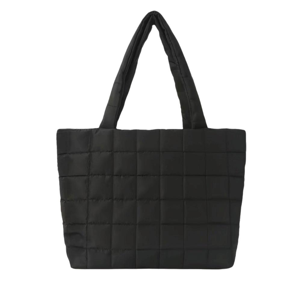 Solid Color Quilted Shoulder Bag Checkered Quilted Handbag Trendy Fashion Tote Bag  Female Use