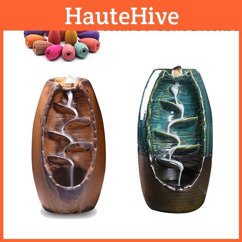 Waterfall Ceramic Backflow Smoke Incense Burner Censer Holder Home Gift Decor