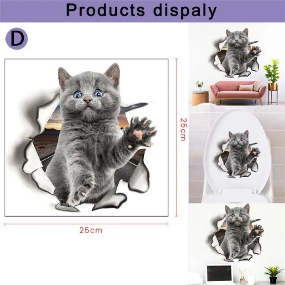 Various Cute Kitten Animal Cartoon Cat Wall Sticker 3D Vivid Baby Kid Room Bathroom Decors  Toilet Sticker