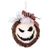 Lighted Halloween Doorway Wreath with Spirit Face Design and Warm Lights for Entryway Wall Window Party Scene or Photo Zone Display Accent Piece
