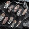 Cyberpunk Chic Press-On Nails With Pearl Crystal Embellishments Sheer Pink Base Handcrafted Acrylic Tips Women