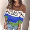 Women's Autumn and Winter Leopard-print Patchwork Knitted Pullover Plus Size Sweater