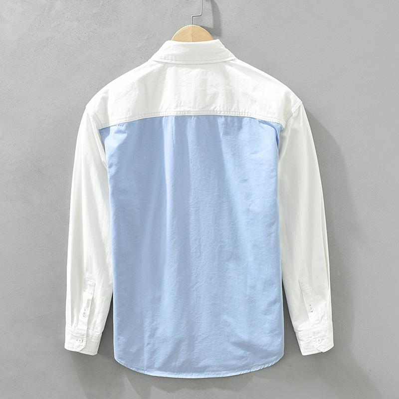 Koreanischer Streetstyle Lockeres Oberteil Frühling und Sommer Reine Baumwolle Herren Freizeitshirt Reversnaht Langarmhemd Jugendmode Herrenbekleidung