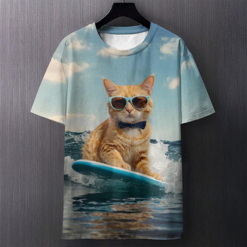 

Мужская футболка с круглым вырезом и короткими рукавами с принтом Angry Cat Creative Digital Printed 6XL