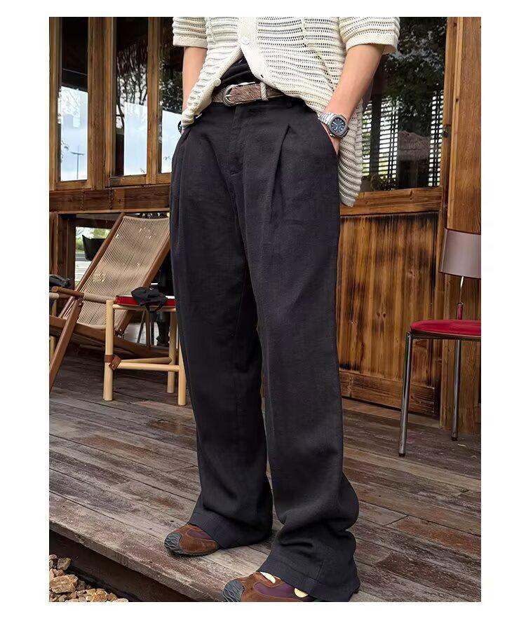 Men's Retro-Inspired Tencel Linen Wide-Leg Casual Pants