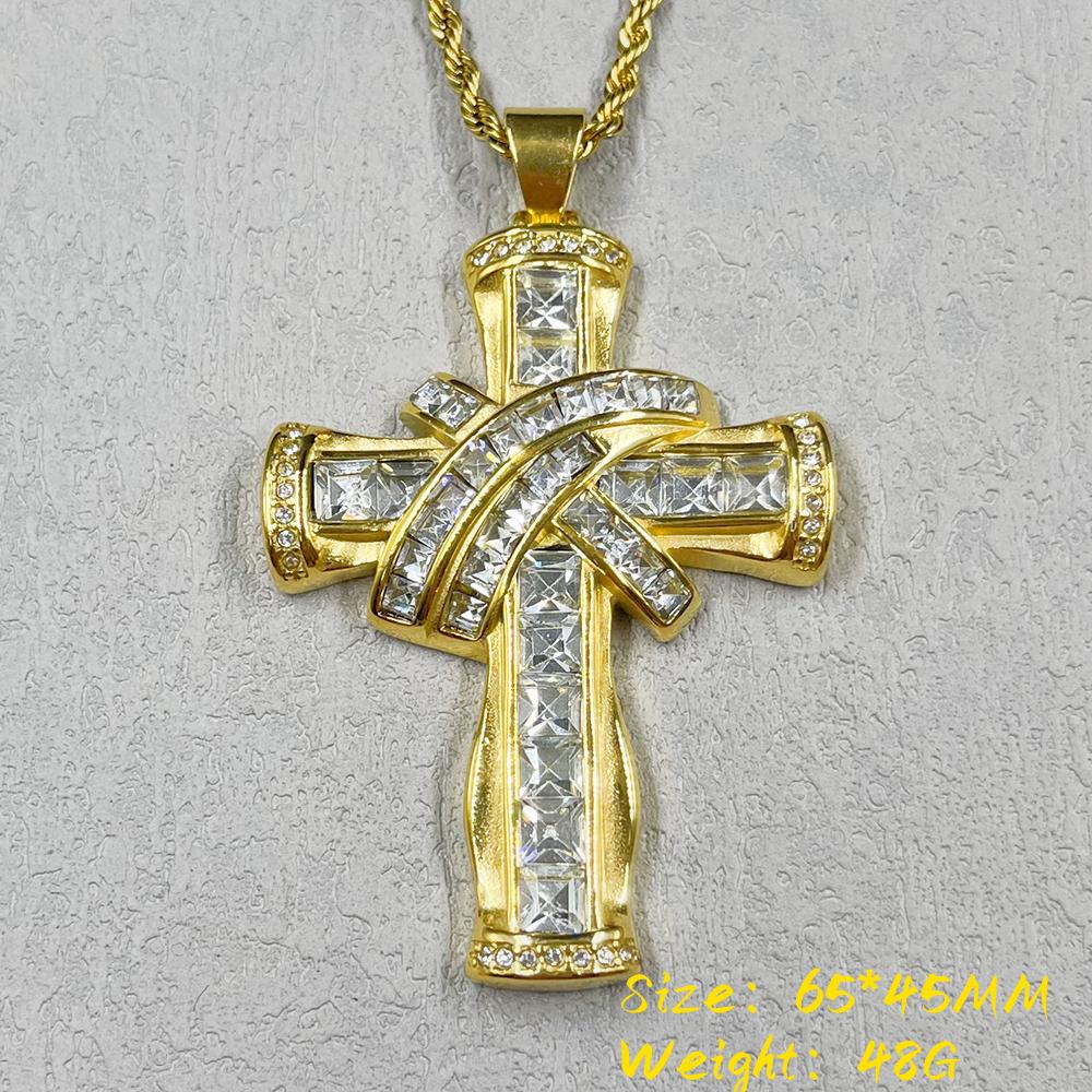 Classic Vintage gold color Cross Pendant Necklace Men Ladies  with rhinestone  Religious Amulet Necklace
