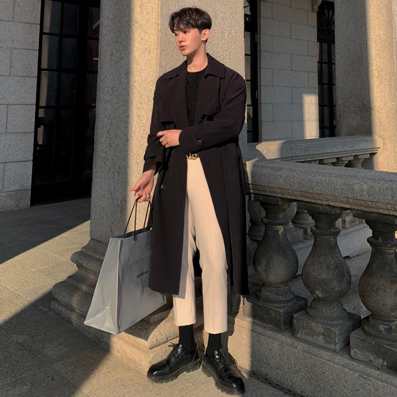 Autumn Knee Trench Coat Men's Medium and Long Double-breasted Loose Coat