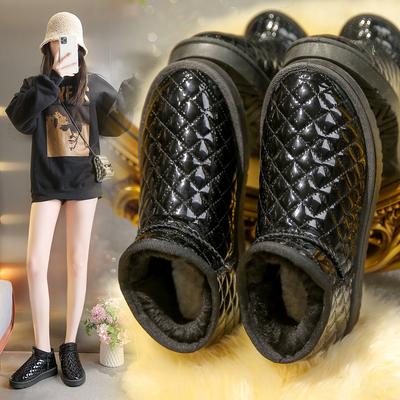 Women Shiny Leather Waterproof Snow Boots Winter Warm Plush Boots Women's Winter Casual Shoes Women Ankle Boots Platform Shoes