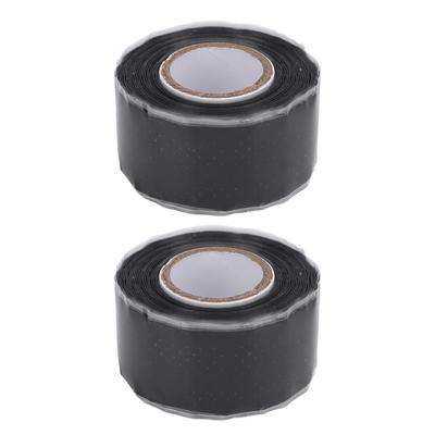 2pcs Self Fusing Tape Non Adhesive 0.98in X 9.84ft Water Proof Black Rubber Leak Proof Sealing Tape