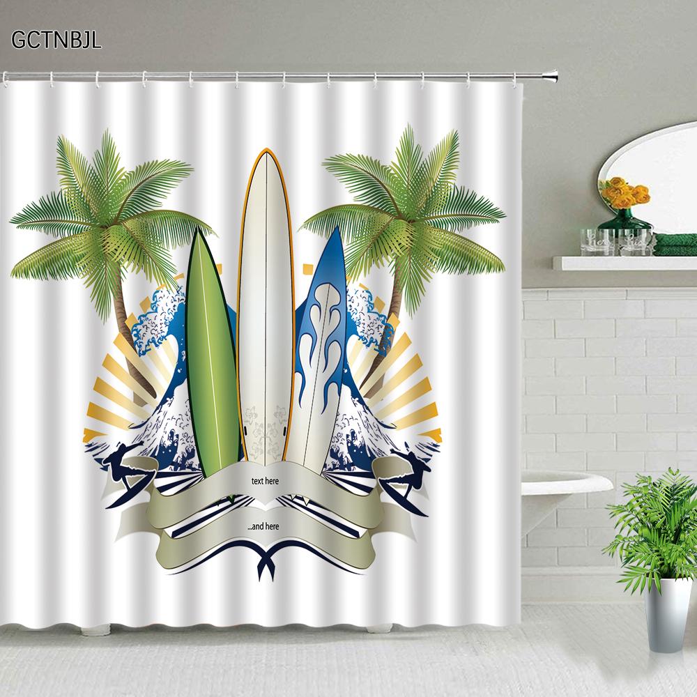

Cartoon Summer Landscape Shower Curtain Camper Coconut Tree Children s Room Decoration Wall Curtain Polyester Bathroom Curtain 35x70in-90x180cm