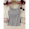 Women's Beige Lace Trim Tank Top Solid Color Square Neck Sleeveless Cami