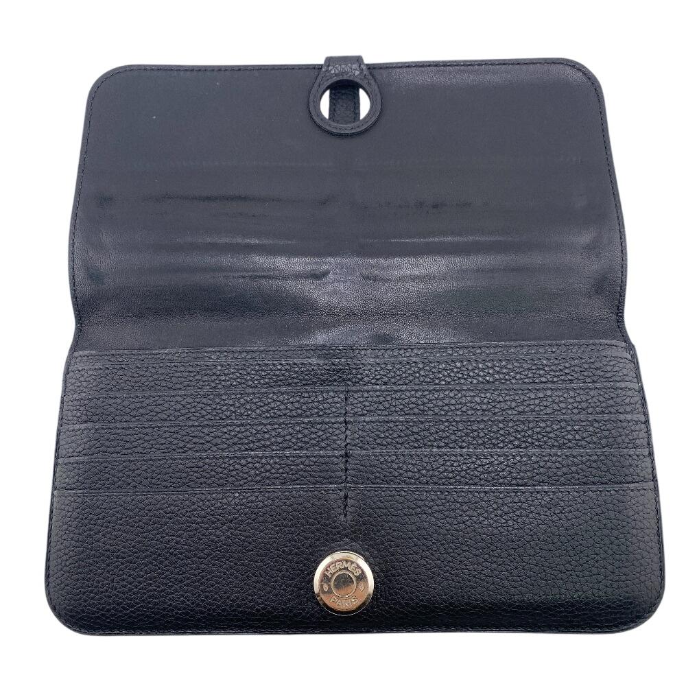 HERMES leather Dogon Long Purse black leather mens Used