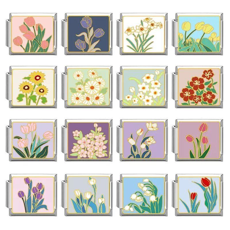 

New Arrival Italian Bracelet Module DIY Ornament Detachable Couple Girlfriends Birthday Gift Ins Wind Strap Niche Style Summer flowers random 3 (style does not repeat)