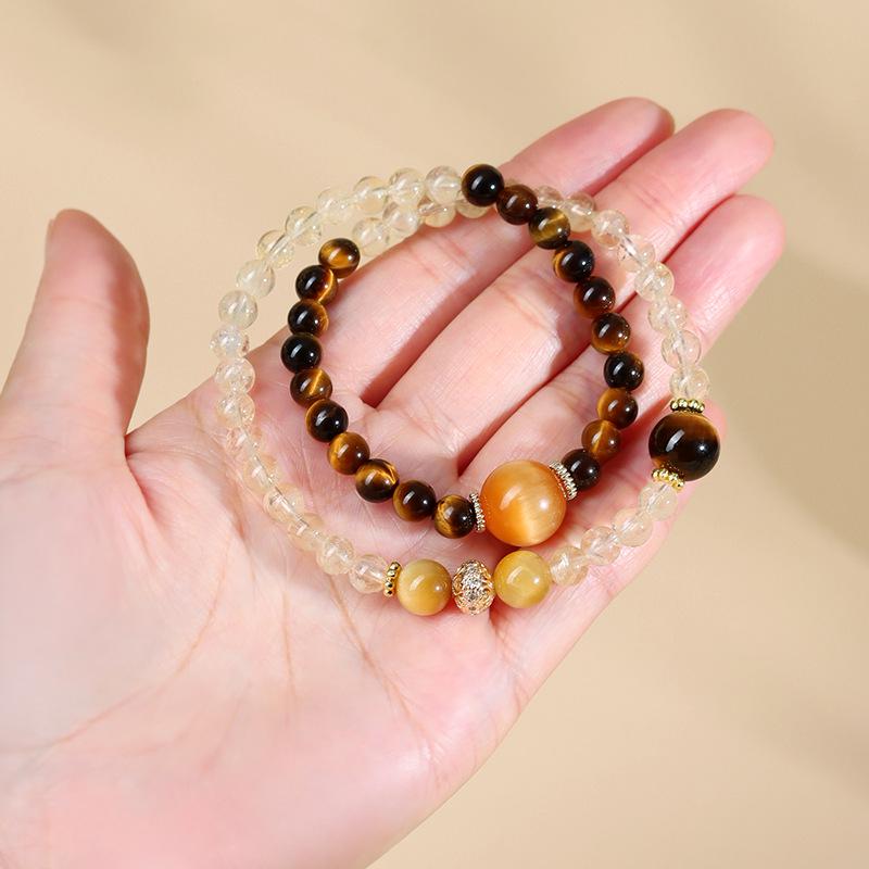 Natural Yellow Tiger Eye Double Circle Bracelet - Chinese Style Women's Beaded Bracelet