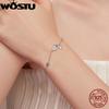 WOSTU 925 Silver Fatima of Hand Hamsa Eye Bracelets Blue Zircon Chain Link For Women Bangles Fashion 925 Jewelry CQB079