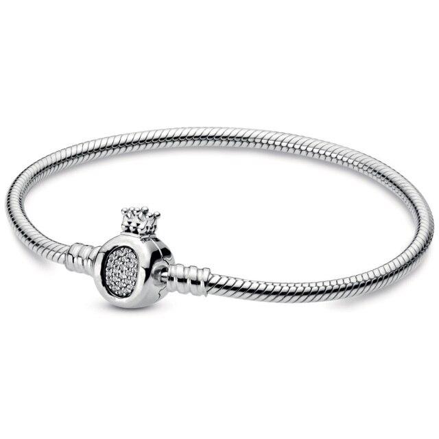 Moments Açacağı Kalp T-BAR Köpüklü Taç O Yılan Zincir Bilezik Fit Moda 925 Ayar Gümüş Bileklik Boncuk Charm DIY Takı