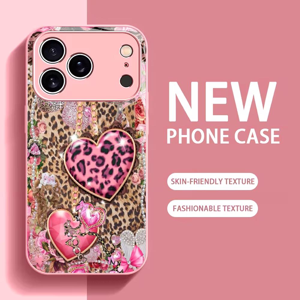 Leopard print heart shape Madam PhoneCase Glass PhoneCase for iPhone 17 16 15 14 13 12pm Pro Plus Dropresistant cellphone Female
