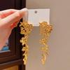 Silver Needle Flower Leaf Fringed Earrings European and American Exaggerated Heavy Metal Wind Earrings Temperament Advanced Sense Earrings Women