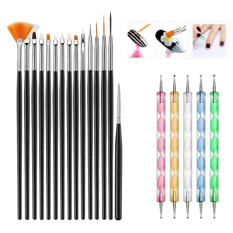 Nail Art Gel Polish & Tool Set - Brush, Liner, Dotting & Silicone Pens