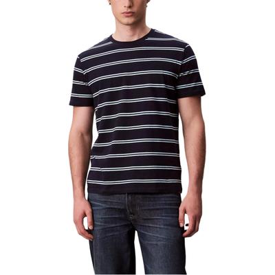 Codzienny Wszechstronny Modny Pasiasty Okrągły Dekolt Krótki Rękaw Koszulka Męskie topy 4LC227G-CEF