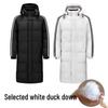 Unisex White Duck Down Jacket - Classic Three-Stripes, Hooded, Warm Outerwear for Students (Autumn/Winter).