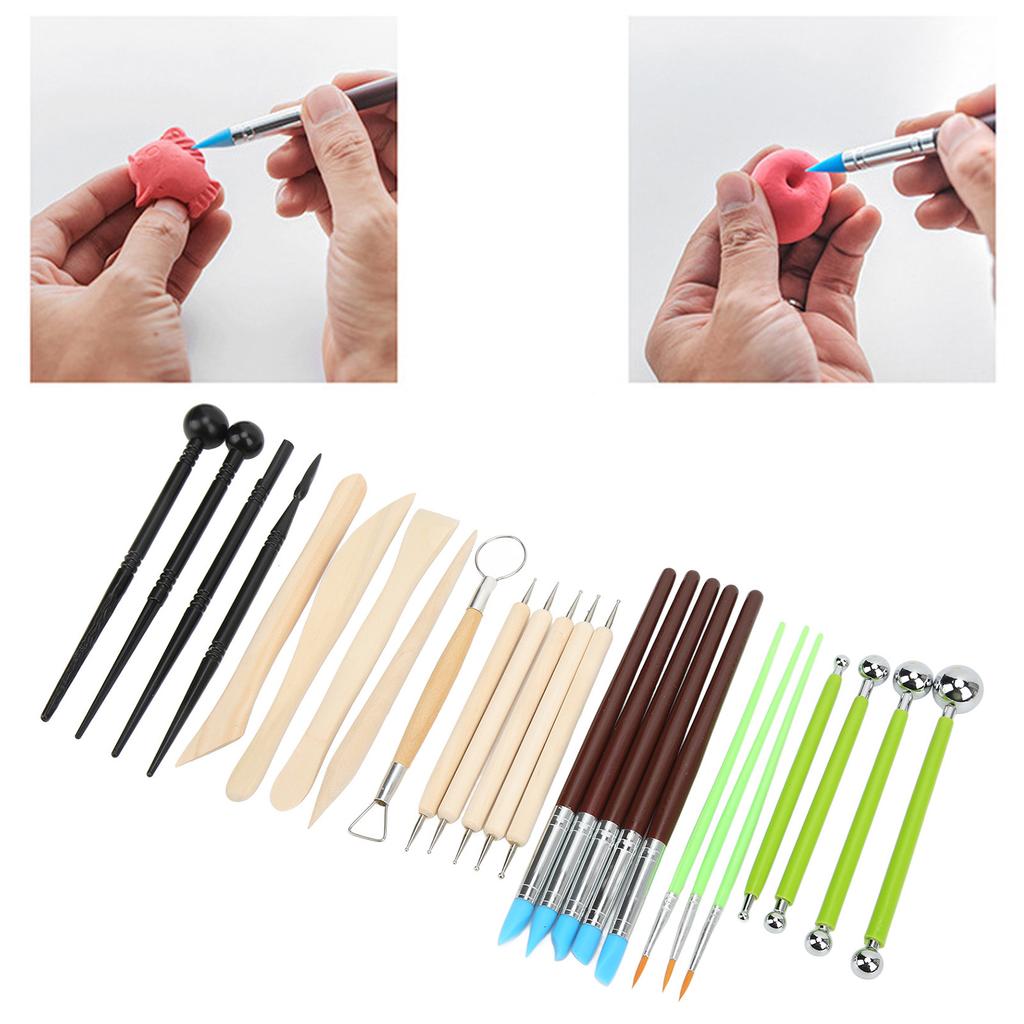 28 Pcs Polymer Clay Tools Clay Carving Knife Pill Stick Hook Line Brush Hand Silicone Point Drill Pen Set