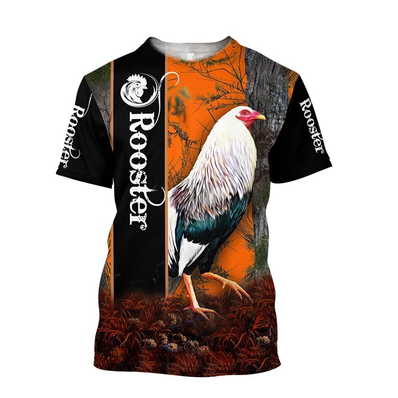 Men's 3D Digital Rooster Pattern Short Sleeve Crew Neck T-shirt, Tees For Men, Stylish And Cool Tops For Summer Street Wear And Outdoors Activities