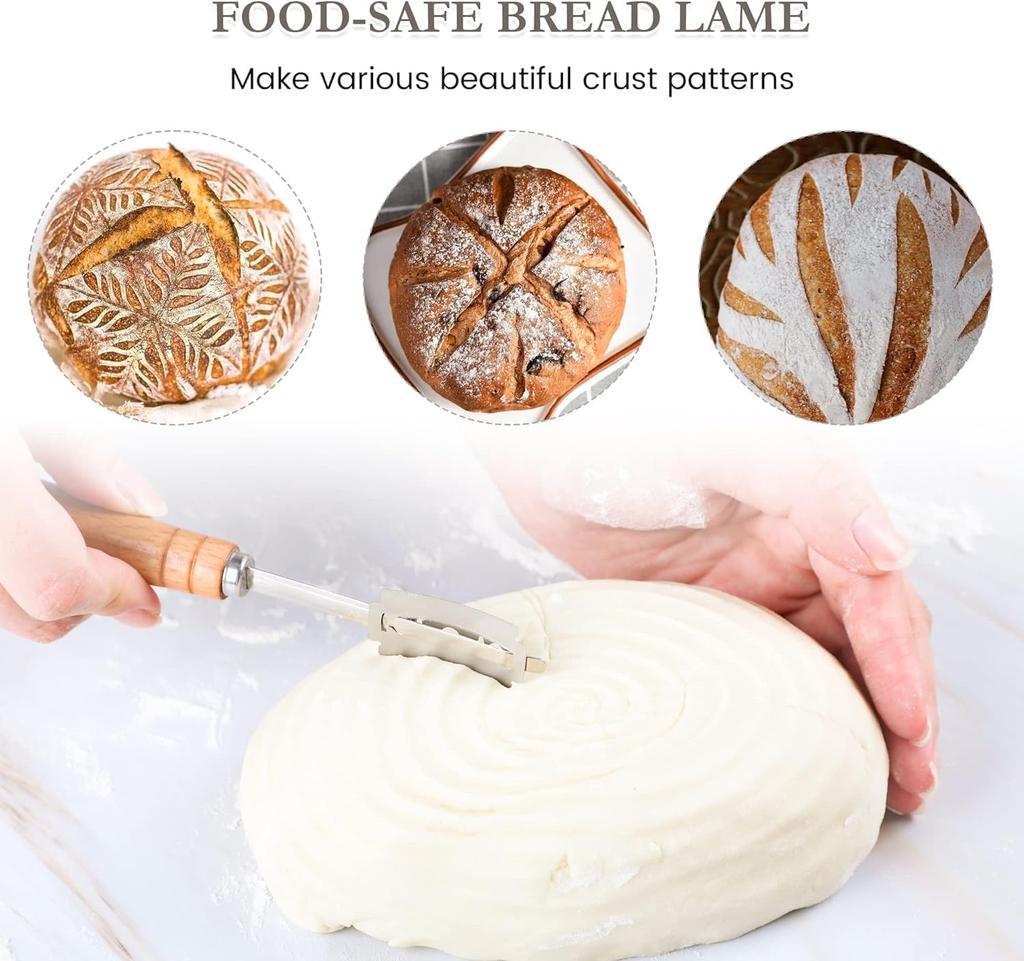 Bread Proofing Basket Set Sourdough Bread Making Supplies Baking Fermentation Basket Rattan Basket Gift Set (9 Inch, Round)