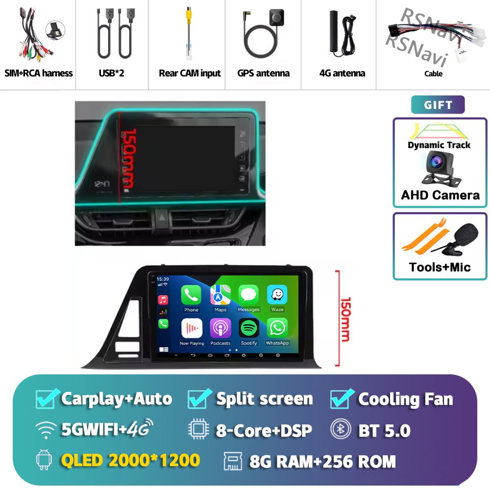 Android 14 Carplay Auto For Toyota C-HR 2016 - 2020 Car Radio Player Multimedia Stereo 360 Camera Navigation Video AI Voice GPS