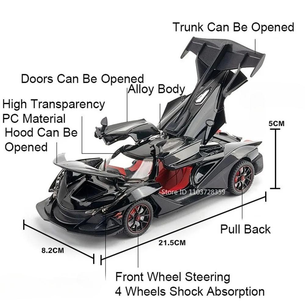1:24 Apollo Evo Ie Alloy Sports Car Model Diecast Toy Rubber Tire Pull Back Doors Opened Miniature Vehice Ornament Birthday Gift