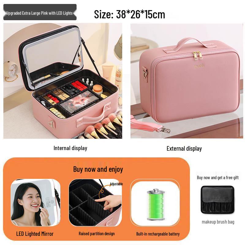 LED Mirror Makeup Bag: Spacious Handbag for Skincare & Cosmetics Storage