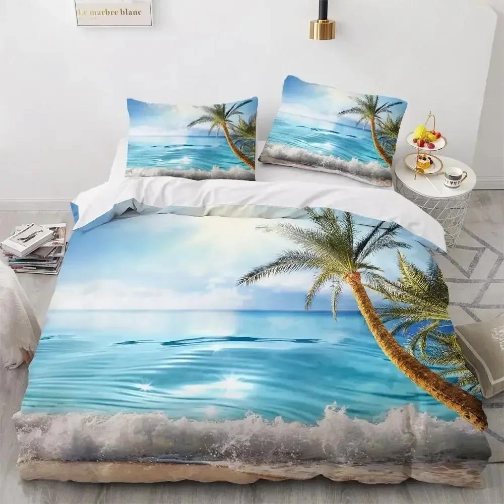 Top Ocean Duvet Cover Set King Size Polyester Tropic Ocean Style Sandy Shore And Sea With Waves Escape To Paradise Theme Bed Set