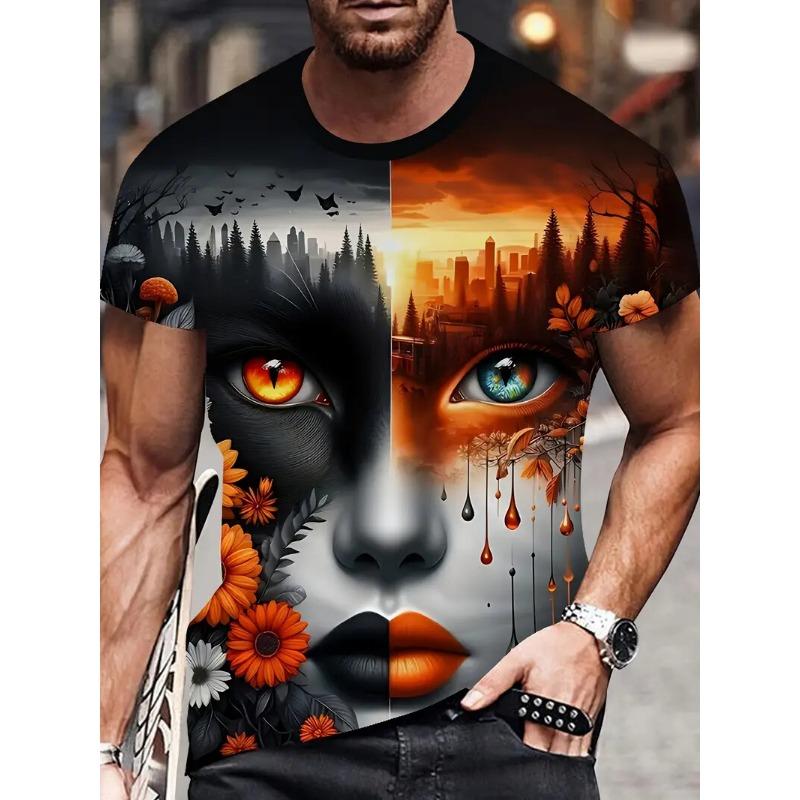 

Летняя забавная мужская футболка с 3D-принтом лица, повседневный свитер с круглым вырезом и коротким рукавом, модные футболки для активного отдыха, мужская свободная одежда 5XL