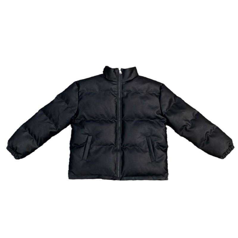 High Street Stand Collar Cotton Puffer Jacket Couples Loose Fit Winter Warm Thick Coat Solid Color Casual Outerwear