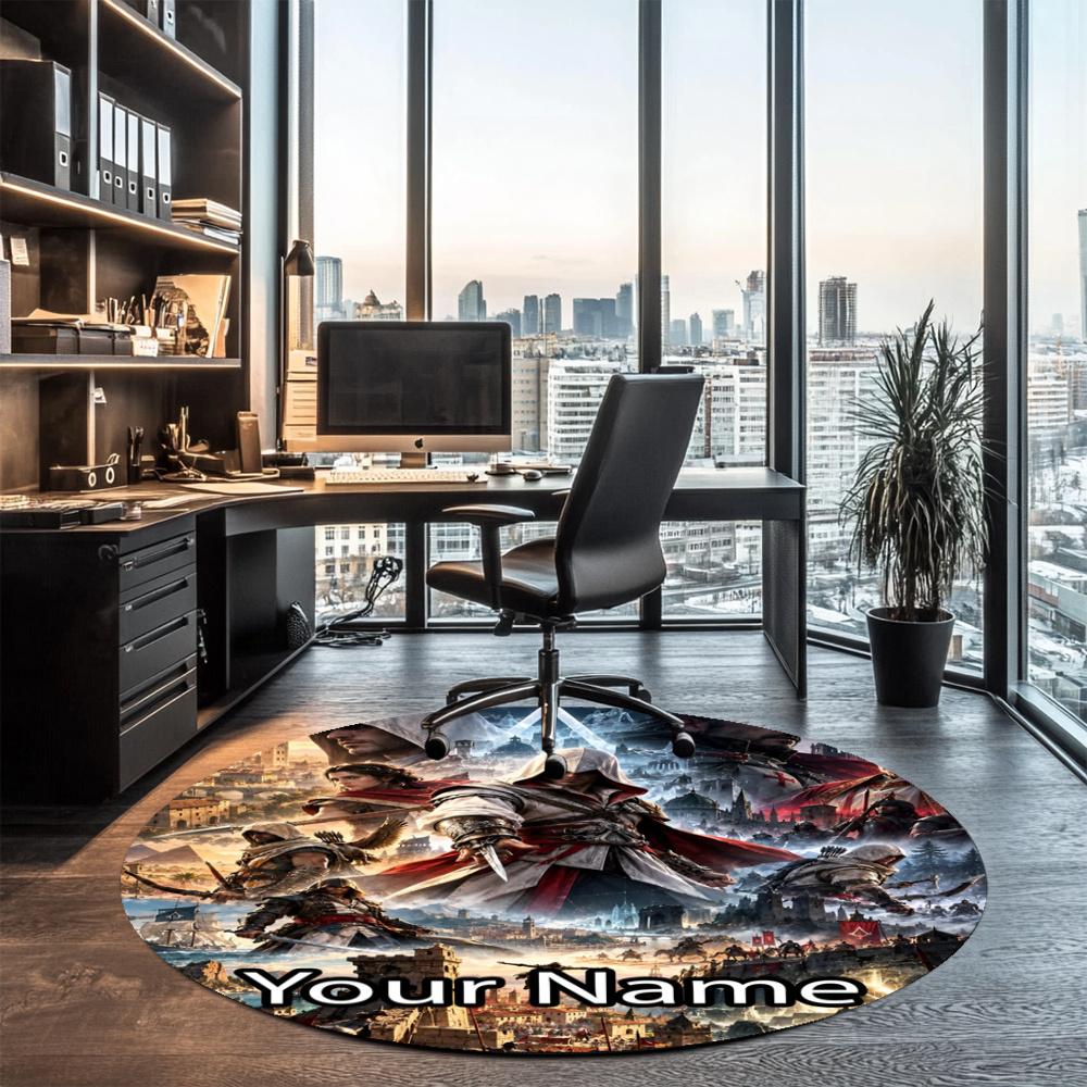 Custom Name Assassin’s Creed Printed Round Rug Carpet Chair Rug Area Rug Entryway Doormats,for Office Chair Living Room Bedroom Kitchen Room.