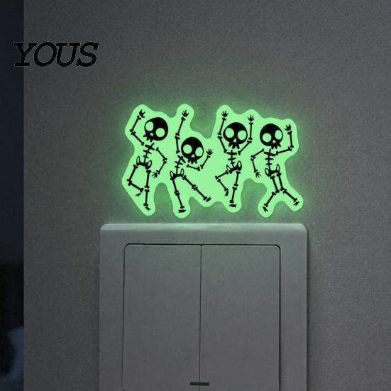 Universal Socket Switch Cover Halloween Light PVC Sticker, Glow in The Dark Skeleton Funny Dancing Wall Art Decal, Luminous Sticker for