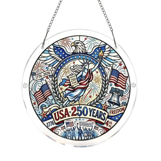 

4th of July Acrylic Puzzle Suncatcher, Patriotic Window Hanging Ornament, 250th Anniversary America Sun Catcher Jigsaw Puzzle Kit for Independence Day D