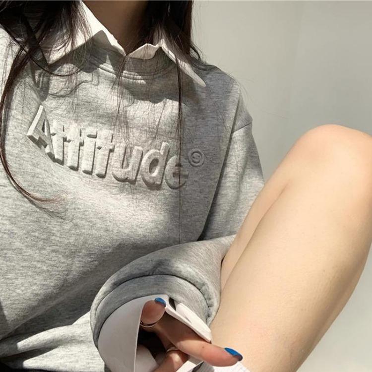 High Waist Women Sweatshirt Short Long Sleeve Solid Color Top