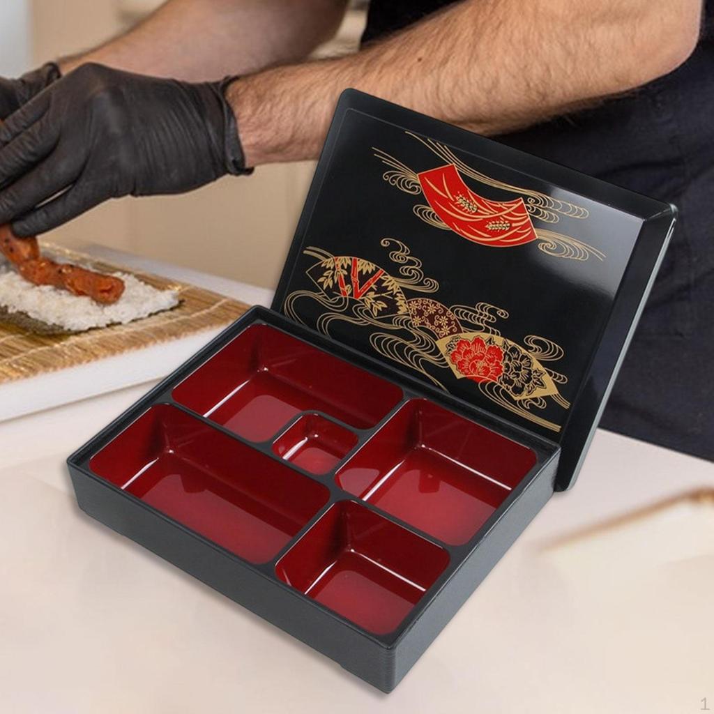 Japonská krabička na bento, nádoba na jídlo, 5 přihrádek s víkem, tradiční, podnos na sushi, servírovací mísa pro
