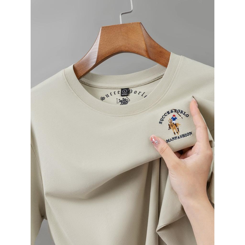 STORN Pure Cotton Business Casual Short Sleeve Crew Neck T Shirt Embroidery Paul Style T Shirt